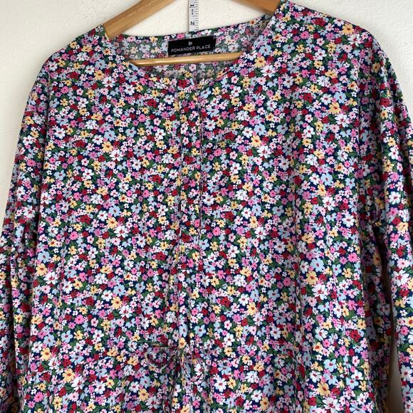 Tuckernuck Lucy Dress Size XL Ditsy Floral Blue Pink Cotton Mini Pomander Place - Picture 6 of 11